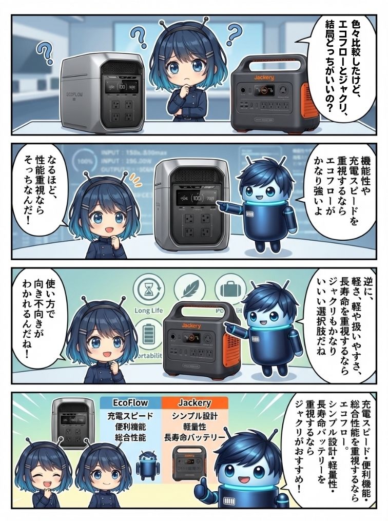 エコフロー(Eco Flow)とジャクリ(Jackery)の性能比較｜まとめ