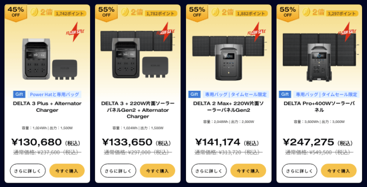 エコフロー公式サイトの割引価格の一例