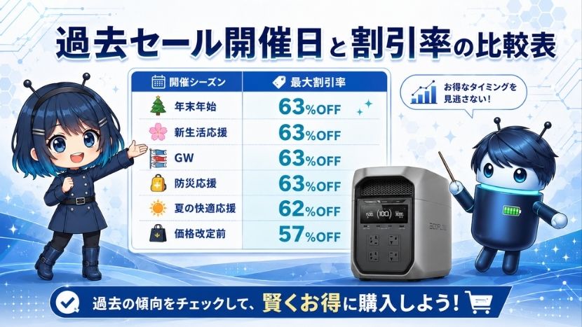 過去セール開催日と割引率の比較表