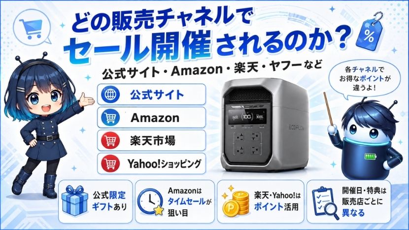 どの販売チャネルでセール開催されるのか？（公式サイト、Amazon、楽天、ヤフーなど）