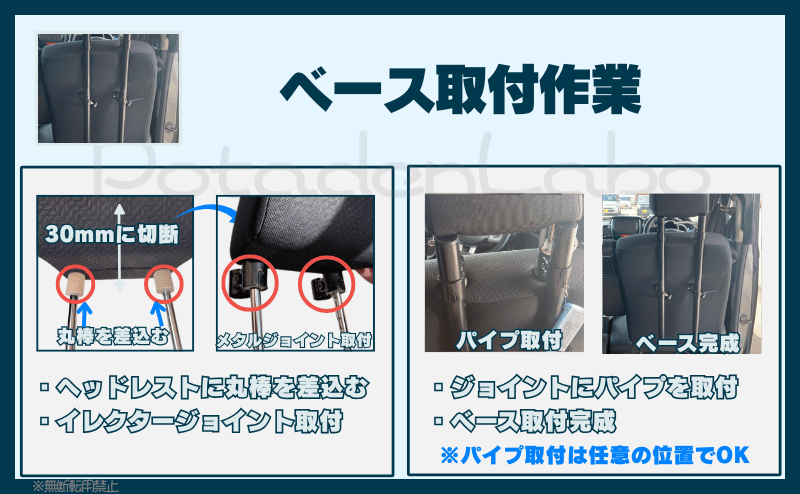 ヘッドレストのベース取付手順_