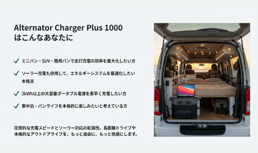 Alternator Charger Plus 1000はこんな方におすすめ
