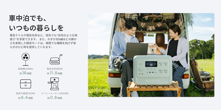 AORA 100 V2 使える家電 稼働時間の目安(車中泊)