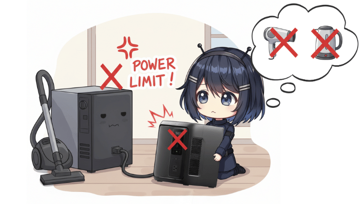 ① 出力は500Wなのでパワー家電には不向き