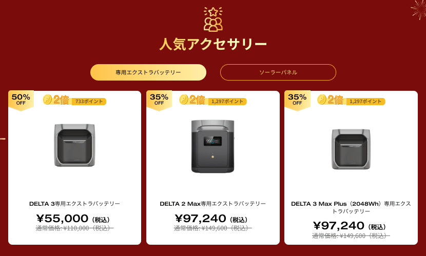 人気アクセサリー特集 エクストラバッテリー