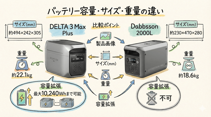 バッテリー容量・サイズ・重量の違い