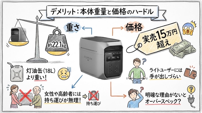 デメリット:本体重量と価格のハードル