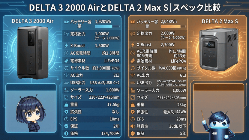 DELTA 3 2000 AirとDELTA 2 Max S|スペック比較