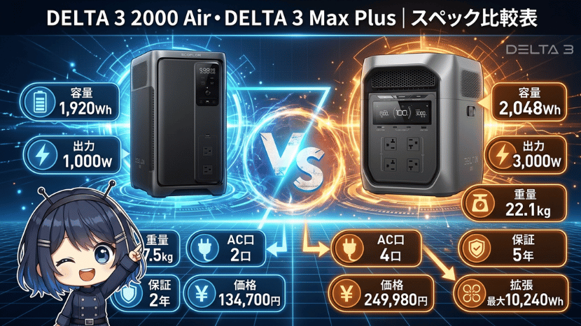 DELTA 3 2000 Air・DELTA 3 Max Plus|スペック比較表