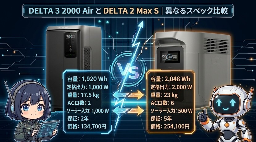 DELTA 3 2000 AirとDELTA 2 Max S|異なるスペック比較