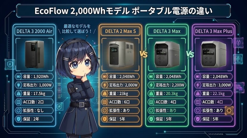 EcoFlow 2,000Whモデル ポータブル電源の違い