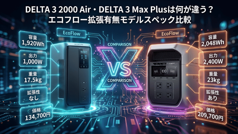 DELTA 3 2000 Air・DELTA 3 Max Plusは何が違う？エコフロー拡張有無モデルスペック比較