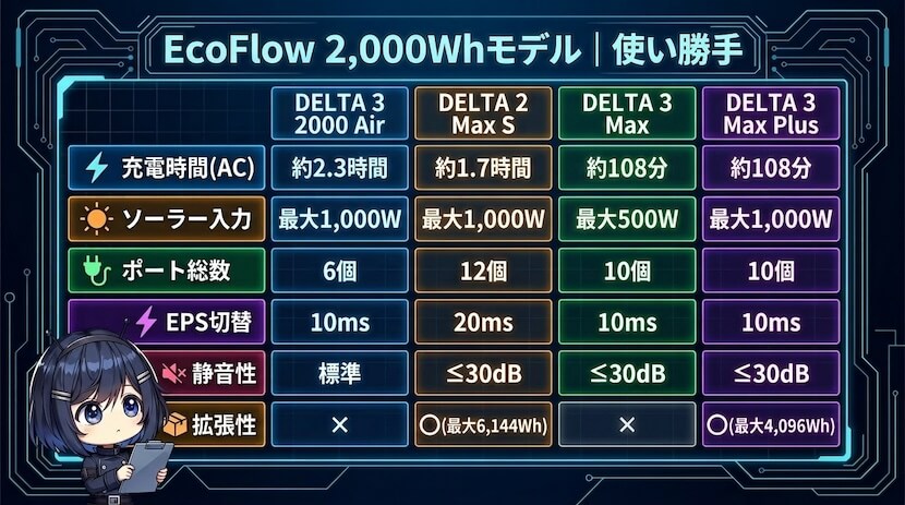 EcoFlow 2,000Whモデル｜使い勝手・運用性能を比較