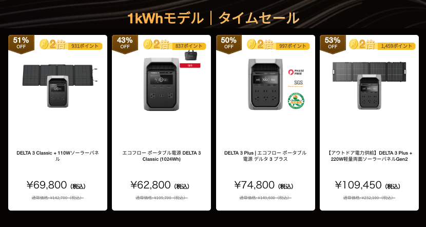 1kWhモデル　タイムセール