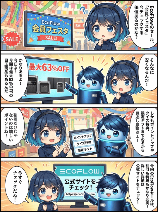 エコフロー会員フェスタ解説_4コマ漫画