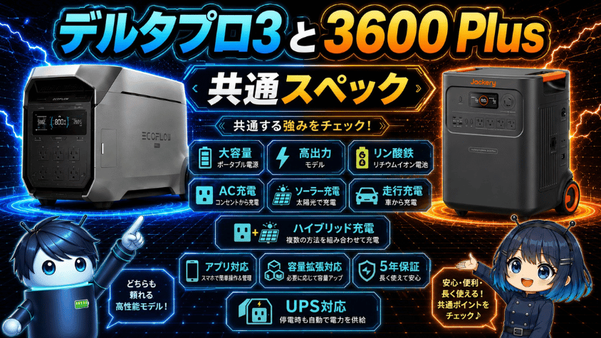 エコフロー デルタプロ3とジャクリ 3600 Plus｜共通スペック