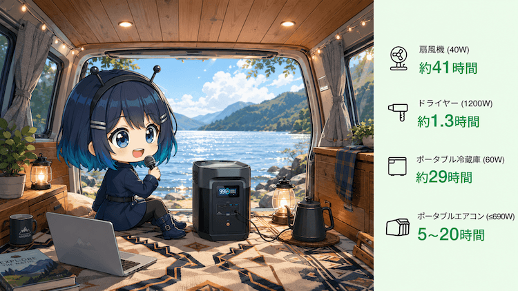 DELTA 2 Max 使える家電 稼働時間の目安(車中泊)