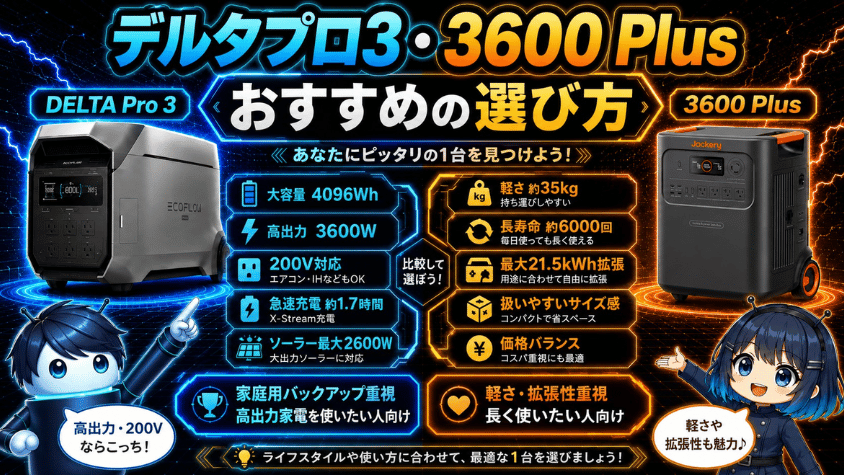 エコフロー デルタプロ3・ジャクリ 3600 Plus｜おすすめの選び方