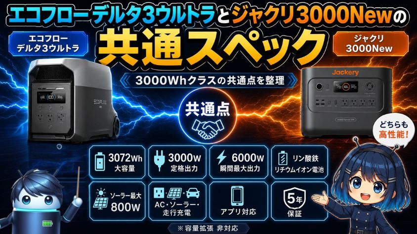 エコフロー デルタ3ウルトラとジャクリ3000New|共通スペック