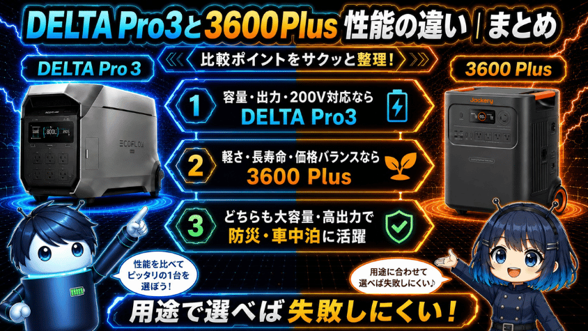 DELTA Pro3と3600Plus 性能の違い｜まとめ