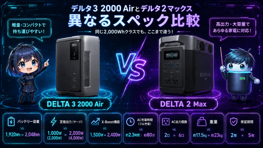 デルタ3 2000 Airとデルタ2マックス|異なるスペック比較
