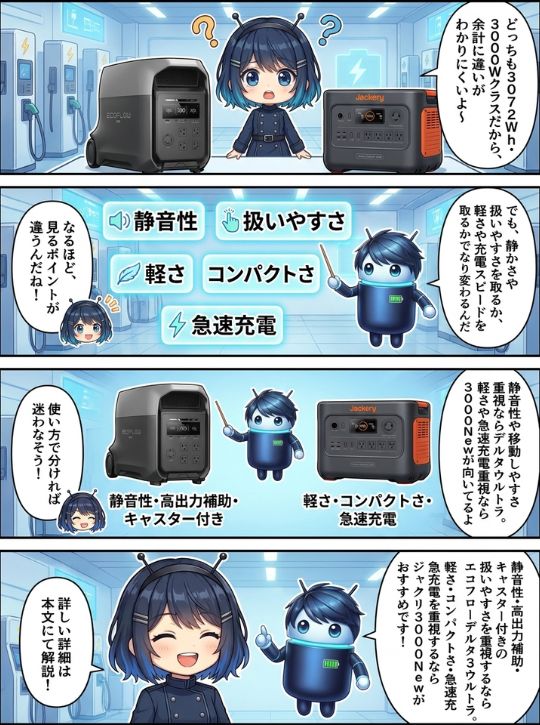 エコフロー デルタ3ウルトラとジャクリ3000New、結局どっちが向いてる？