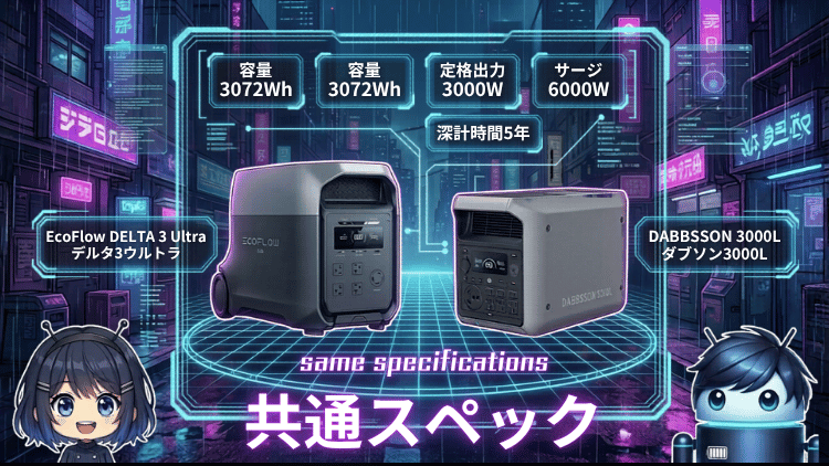 エコフロー デルタ3ウルトラとダブソン3000L｜共通スペック