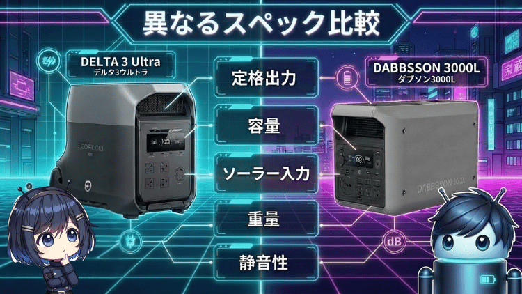 エコフロー デルタ3ウルトラとダブソン3000L｜異なるスペック比較